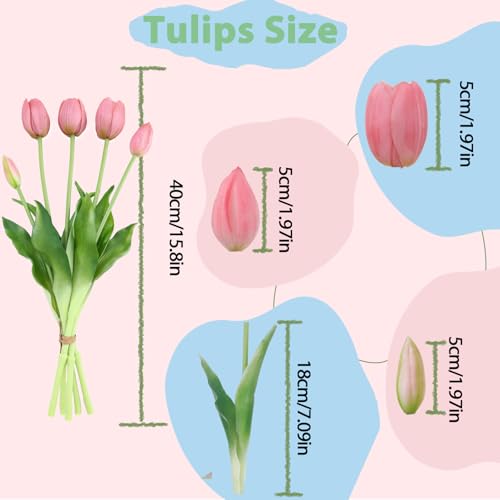 15 Pcs Light Purple Artificial Tulips Fake Flowers, Premium Latex Lifelike Texture, UV Resistant Waterproof Faux Tulip Bouquets with Snap-on Petals for Outdoor, Home, Wedding Decor - color: Light Purple