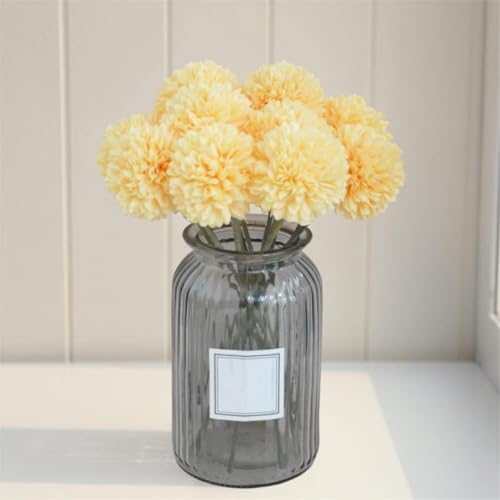 Artificial Chrysanthemum Ball Flowers Hydrangea Arrangement Bouquet Presents Decor 10pcs Without Vase (Yellow) - color: Yellow