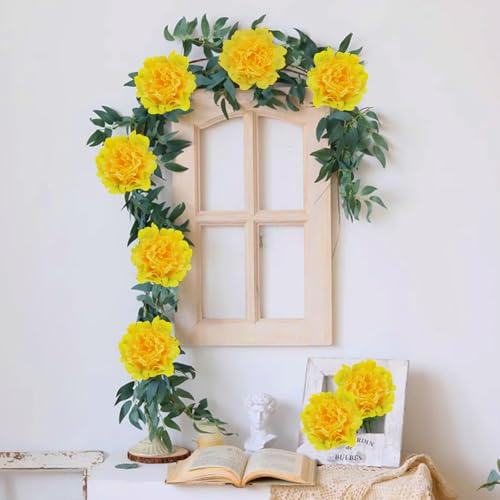 20 Pcs Artificial Flower Peonies, 5" Silk Fake Peonies with 6" Stems No Leaf, Faux Peonies Flowers for Decoration Wedding Home Party Centerpiece Decor Floral Art (Yellow) - color: Yellow