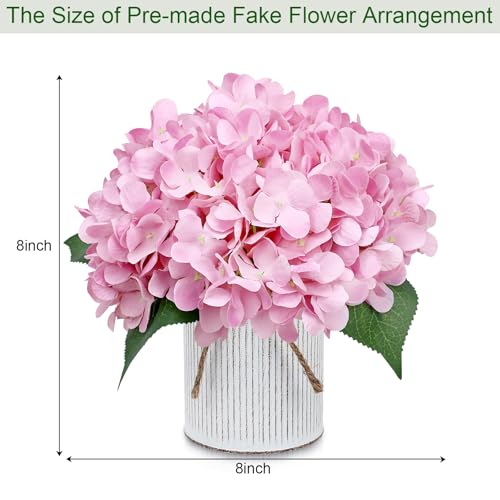 Flower Table Centerpieces - Set of 6 Floral Arrangement Artificial Wedding Hydrangeas Floral Arrangement with Rustic Metal Vase for Bridal Tea Party Event Decorations - Blush Pink - color: Blush Pink