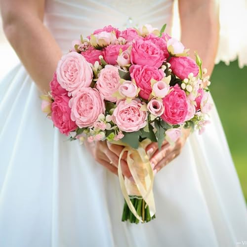 MARTINE MALL 4 Packs Peonies Artificial Flowers, Mixed Pink Artificial Peonies, Silk Peonies Flowers Fake Peonies Artificial Flowers Peonies Bouquet for Centerpiece Table Wedding Party Home Decor - color: Mixed Pink, size: 4PCS