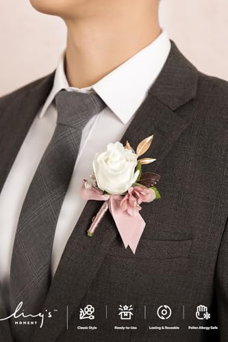 Ling's moment Wedding Artificial Flowers Package, Bridal Bouquet, Bridesmaid Bouquets, Boutonniere for Men, Rose Petals.Dusty Rose Muave - color: Pk-dusty Rose Muave