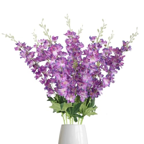 8PCS Delphinium Artificial Flowers 33.5'' Silk Faux Hyacinth Flowers Long Stem Artificial Snapdragon Flowers for Tall Vase Home Wedding Garden Table Centerpieces Decor(Colorful Purple) - color: Colorful Purple