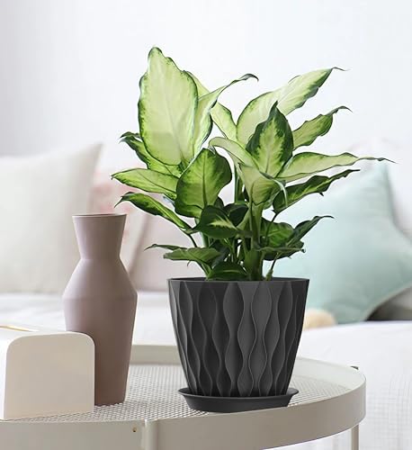 7 Inch Plant Pots 5 Pack, Flower Planters with Drainage Holes and Trays,Plastic Pots for Indoor Outdoor Plants,Black - color: Black, size: 7inch 5pc
