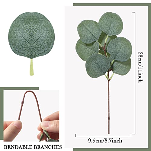 Taiyin 120 Pieces Artificial Eucalyptus Leaves for Wedding Eucalyptus Leaves Stems Decor Greenery Faux Green Stems for Wedding Centerpiece Floral Home Decor, 11 Inches