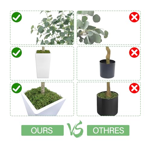 Artificial Eucalyptus Tree 5FT, Faux Eucalyptus Tree with Tall White Planter, Realistic Leaves & Natural Wood Trunk, Ideal for Home Decor and Housewarming Gift - size: 5ft