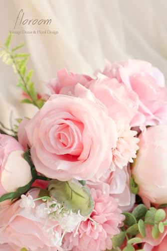 Floroom Blush Artificial Flowers Fake Roses Peonies Dahlia and Greenery Combo Box Set for DIY Pink Wedding Bouquets Bridal Shower Centerpieces Floral Arrangements Party Tables Home Decorations - color: Vintage Rose Blush