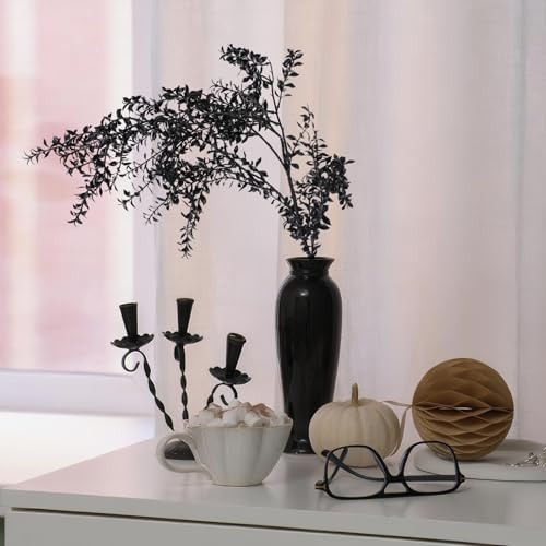Giegxin 40" Halloween Black Flowers Branches Fake Artificial Faux Flowers Stems 4 Bundles Gothic Black Branches Curly Twig Picks for Vase Wreath DIY Bouquets Hanging Planter Home Office Centerpieces