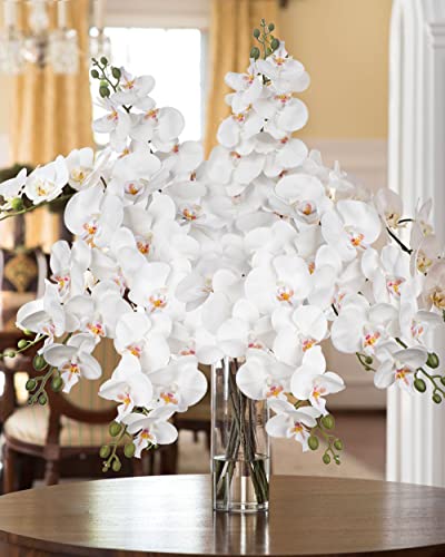 Orchid White 31.5" Real Touch Signal Stem Phalaenopsis Orchid Spray with 9 Large Flowers for Home Arrangement, Artificial Flowers for Home Decor, Office House Decor- White Orchids Flowers 2 Pcs - color: White #15