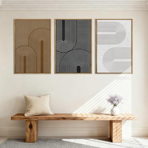 BINCUE Abstract Neutral Canvas Paintings Framed Modern Wall Art Neutral Geometric Wall Decor Modern Abstract Artwork Black and White Wall Painting Brown Pictures for Bedroom Living Room Office 16x24 Inch Set of 3 - color: Abstract Modern, size: 24"L x 16"