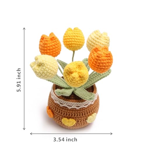 Handmade Tulips, Hand-Woven Flowers, Crocheted Tulips, Artificial FlowersTulipsBirthday Gifts for Family and Girlfriends, Home Office Decoration, Graduation Anniversary (6 Flowers-Yellow) - color: Yellow a, size: A