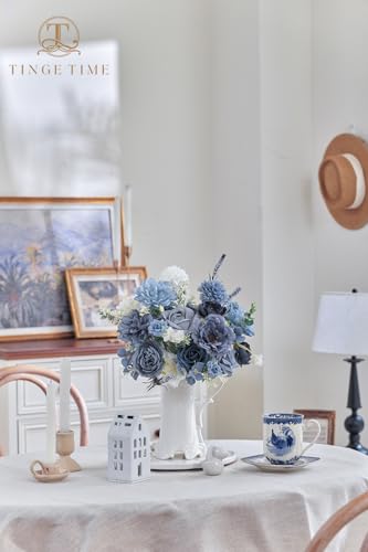 TINGE TIME Fake Flowers Artificial Flowers Peonies Bulbous Chrysanthemum Daisy Hydrangea Sunflower Violets Dahlia Daffodils Epiphyllum Orchid Cherry Blossom Camellia Leyaron (Dusty Blue) - color: Dusty Blue