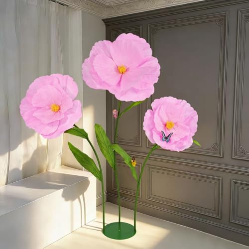 5.8 Ft Giant Artificial Flowers,Large Paper Flower,Huge Poppy Flowers Decoration for Wedding,Hotel,Office,Window Display and Home Farmhouse Decor(Pink) - color: Pink