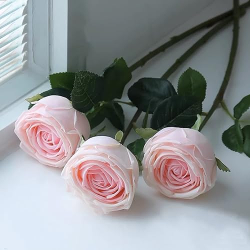 5Pcs Pink Real Touch Silk Flowers - Lifelike Roses Peony | Lifelike Pink roses & peonies with soft latex touch, no watering needed. Perfect for wedding bouquets, home decor & DIY - color: Pink