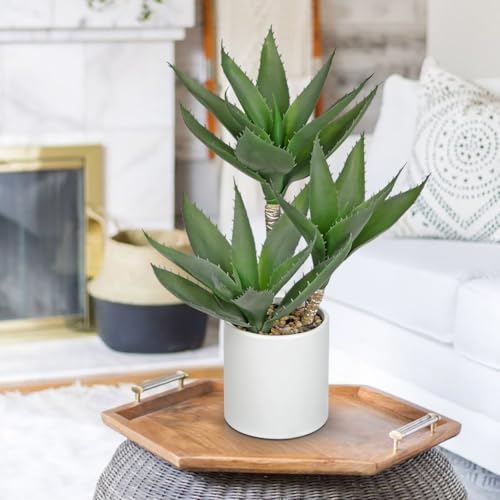 Hollyone Large Artificial Agave Plants Fake Three-Head Agave Succulent Plant Potted 17" Faux Plant Succulent Aloe Vera Plants Indoor for Desk Modern Home Decor - color: Style 3