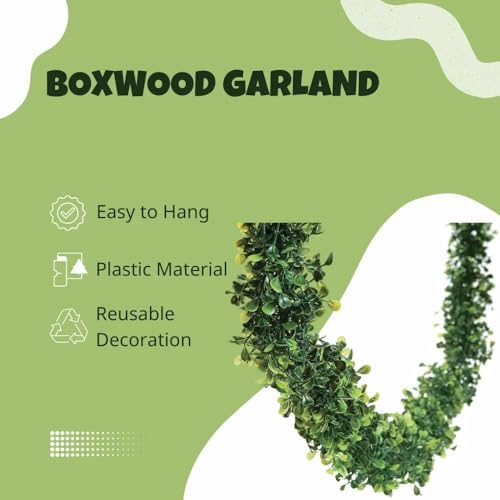 Fun Express Boxwood Garland 12 Ft. x 7" Greenery Garland for Wedding Decor - Artificial Greenery Faux Plants Indoor Table Decorations | Floral Garland for Mantle Backdrop Centerpieces & Reception