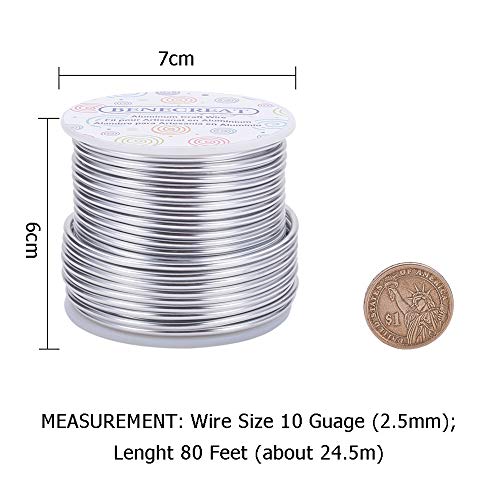 BENECREAT 10 Gauge Jewelry Craft Aluminum Wire 80 Feet Bendable Metal Sculpting Wire for Wedding Craft Floral Model Skeleton Making (Silver, 2.5mm) - color: Silver, size: 10 Gauge