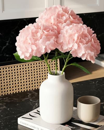 3Pcs Real Touch Light Pink Hydrangea Artificial Flowers - 16.7" 3D Latex Light Blush Pink Faux Hydrangeas with 7.1" Large Head for Bridal Bouquet, Baby Shower Decor - color: Light Pink