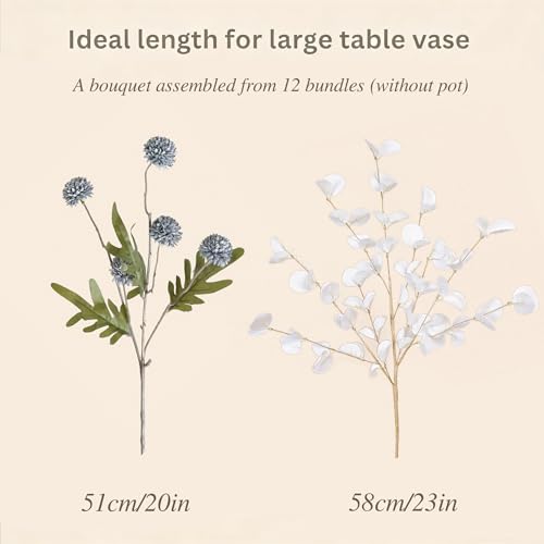 Artificial Petunia Arrangement,Weather Resistant Polyester, 12bunches Artificial Flowers Mixed Blooms, Indoor Outdoor Hanging Basket for Home Patio Garden (Haze Blue+White Eucalyptus) - color: Haze Blue+white Eucalyptus
