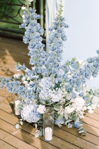 8PCS Dusty Blue Delphinium Artificial Flowers 33.5'' Faux Delphinium Stems Larkspur Silk Flowers for Wedding Table Centerpieces Home Garden Decor(Dusty Blue) - color: Dusty Blue