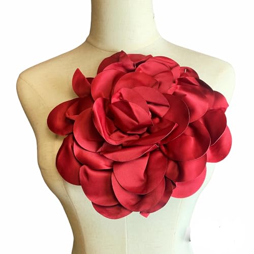 Heyiwell Large Satin Fabric flower for Brooch Pin Wedding Party Dance Dress Suit Clothes Head Hair Accessories DIY Decor 9.45"Inch - color: Wine Red