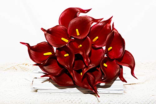 DuHouse 20Pcs Artificial Calla Lily Flower Real Touch Latex Flowers for DIY Wedding Bouquet Party Home Decor (Burgundy) - color: Burgundy, size: 20pcs
