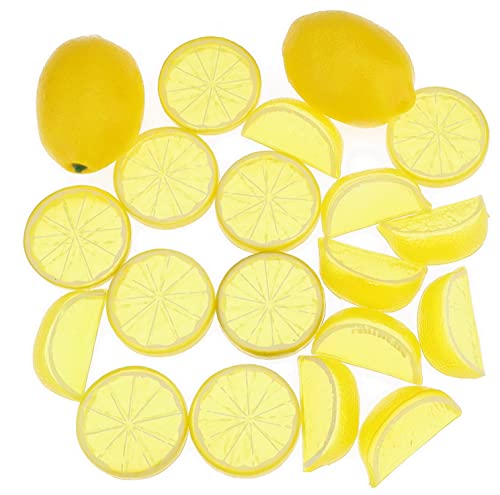 Woration 20 Pack Simulation Lemon & Slices Blocks Set, Artificial Plastic Lemon Slice Lifelike Fake Lemon Decor Fake Fruit for Wedding Photography Prop Party Display - color: Lemon