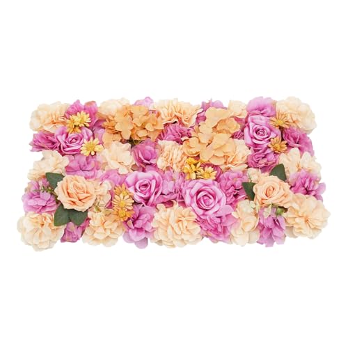 12-Pack Flower Wall Backdrop, 15"x15" Artificial Rose Floral Panels, 3D Silk Hydrangea Flowers Panels for Spring Wedding Photo Photography Backdrop Event Party Decoration (Purple Red) - color: Purple Red