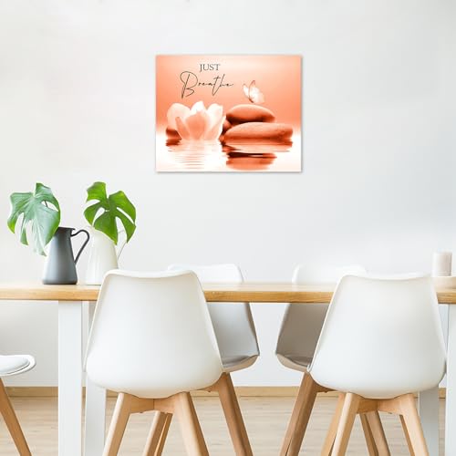LB Zen Wall Art for Bathroom White Floral Bloom in Water Abstract Canvas Wall Art Wall Paintings Home Decor Orange Butterfly Wall Pictures for Living Room Bedroom Office Ready To Hang,16x12 Inch - color: Orange, size: 12"L x 16"W