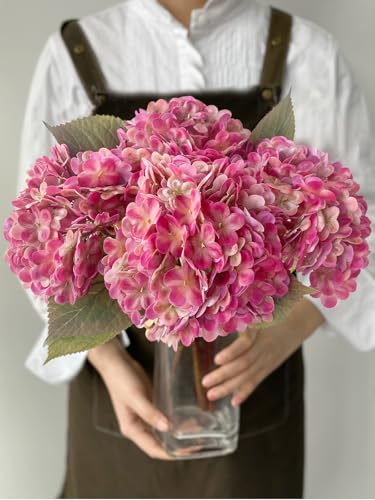 JINWOE Bright Pink Boho Artificial Hydrangeas Flowers,4Pcs 21" Real Touch Lifelike Silk Artificial Hydrangeas, Full Fake Flowers for Bouquet Table Centerpieces Spring Wedding Indoor Home - color: Magenta Pink