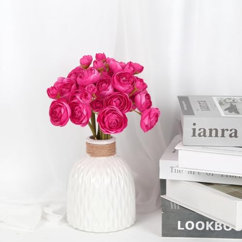 IPOPU Hot Pink Flowers Artificial Ranunculus 2Bouquets Silk Flowers with Stems 12PCS Mini Fake Flowers for DIY Wedding Bouquet Bridal Shower Decorations Floral Filler Flowers Centerpieces (Hot Pink) - color: Hot Pink