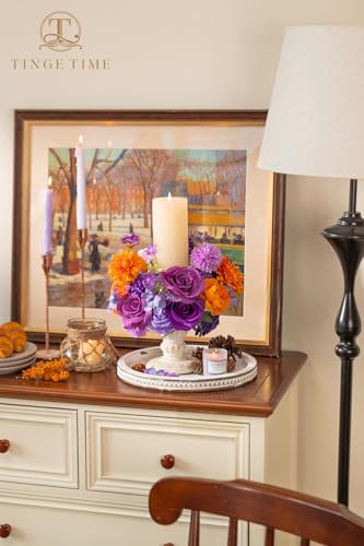 TINGE TIME Rose Artificial Flowers Combo, Fake Foam Roses with Stems for DIY Wedding Bridal Shower Party Table Centerpieces Fake Floral Arrangement Home Decor(Burnt Orange and Purple) - color: Burnt Orange and Purple