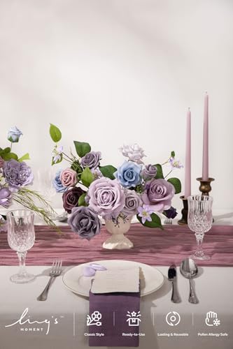Ling's moment Fake Flowers Box, Faux Artificial Greenery Stems Foam Roses Gardenias Silk Hydrangea Ranunculus Fabic Flower for Centerpieces Bouquet Wedding Vase, Sage Purple & Provence, Deluxe Combo - color: Sage Purple & Provence