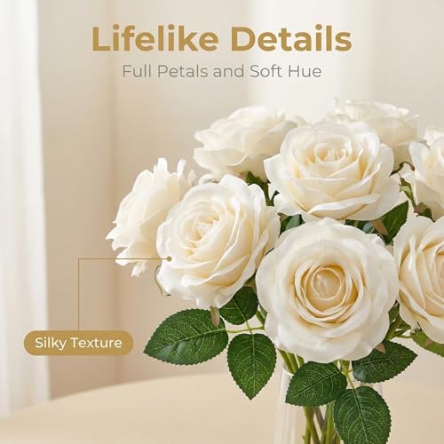 55 Pcs Ivory Roses Artificial Flowers Bulk, Artificial Roses Fake Flowers with Adjustable Stems, Soft Foam Roses for DIY Wedding Bouquets, Bridal Shower Centerpieces, Home Party Decor - color: Ivory