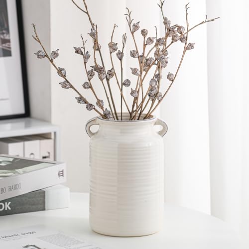 Ceramic Rustic Distressed White Flower Vase for Centerpieces, Kitchen, Office or Living Room (5.9''x8.6”) - color: White, size: 5.9''x 8.6”