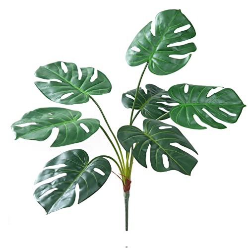 CXGS Artificial Tropical Monstera Palm Leaves Faux Turtle Leaf with Stems Fake Real Touch Palm Plants Leaves Adjustable & Realistic Dark Green Foliage for Vase Party Flower Arrangement Wedding Decor