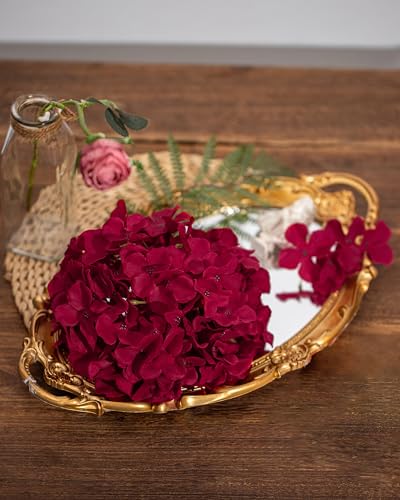 DuHouse 8.7" Silk Hydrangea Flower Heads with Stems Fake Hydrangeas Flowers for DIY Wedding Centerpiece Home Decor,Pack of 6(Fiery Red) - color: Fiery Red