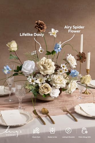 Ling's moment Fake Flowers Box, Faux Gardenia Artificial Daisy Foam Roses Silk Lily for Centerpieces Bouquet Wedding Floral Arrangements Bridal Shower Party, Tawny Beige & Earth Brown, Deluxe Combo - color: Beg-tawny Beige & Earth Brown, size: Deluxe