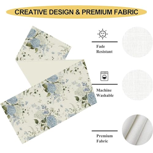 Blue Floral Table Runner, Spring Summer Watercolor Hydrangea Flower Butterfly Country Farmhouse Coffee Table Center Decor for Home Kitchen Dining Patio Holiday Party Table Decorations 13x36 inches - color: Tr-flower05, size: 13x36" Table Runner