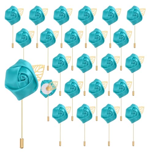 uxcell 24pcs Blue Rose Boutonnieres Flower Buttonholes Pocket Boutonnieres Pins for Wedding Ceremony Anniversary Prom Formal Dinner Party - color: Blue