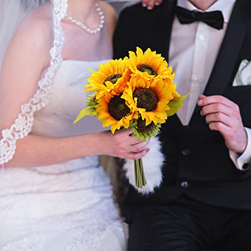 36 Pcs/ 4 Bunches Artificial Sunflower Bouquets Fake Sunflowers with Stems Large Faux Sunflowers Bulk Bride Holding Flowers for Wedding Home Baby Shower Birthday Party DIY Garden Outdoor Indoor Decor