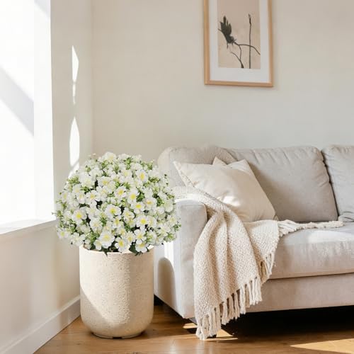 24” Artificial White Flowers for Outdoors, Set of 2 UV Resistant Faux Plants in Cement Pots, Fake Floral Look Real for Front Porch, Entryway & Indoor Spring Decor - color: Artificial Flower Cream White