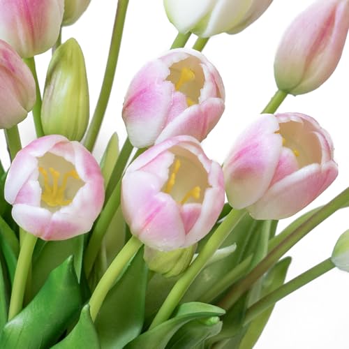 DUYONE 40pcs Artificial Tulips Flowers, Latex Bouquet,Fake Tulips for Office Wedding Party Home Kitchen Garden Decoration-B Peach Pink Set - color: B Style-40pcs Peach Pink Set(no Vase)