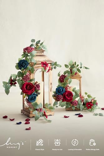 Ling's moment 6Pack 1.8ft Artificial Flowers Garland Burgundy Lantern Flower Arch Floral Centerpieces Navy Blue Wedding Aisle Chair Flowers for Signs Table Wall Cake Decoration（not including lanterns） - color: Blu-burgundy & Navy