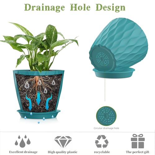 5 Inch Planter Pots, 6 Pack Indoor Planters, Small Flower Pots with Drainage Holes and Tray for Succulents, Orchids, Herbs and Other Indoor Plants (Blue-Green, 5inch) - color: Blue-green, size: 5inch