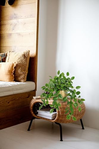 Briful Faux Plants Indoor 17.7in Fake Watermelon Peperomia Plant in Gold Pot with Realistic Silk Green Leaves Artificial Potted Plant for Home Office Table Shelf Desk Modern Room Decor - color: Watermelon Peperomia-gold Pot
