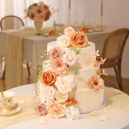 Floweroyal Artificial Flowers Fake Rose Flowers Dahlia with Stems for DIY Wedding Bridal Bouquets, Baby Shower, Floral Arrangement, Table Centerpieces, Home Decorations - color: Nude Color-2