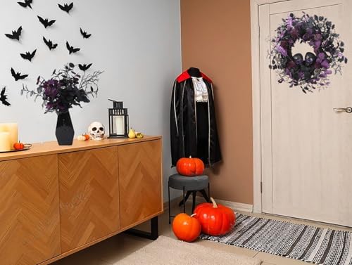 7pcs 18" Faux Halloween Floral Picks Tabel Centerpieces Decoration, Artificial Gothic Black Purple Eucalyptus Leaves Flowers Stems Picks Bouquet Decor (BLK-Purple)