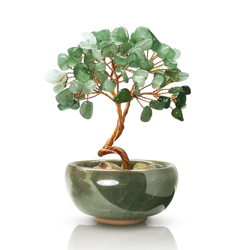 Green Aventurine Crystal Tree,Harmony Office Desk Home Decor,Vitality Gift with Copper Wire in Ceramic Base - color: 3-forest Muse