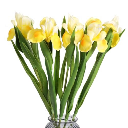 Yellow Iris Artificial Flowers 6 PCS Real Touch Flowers 23.22 in Long Stems Artificial Iris for Wedding Bridal Home Kitchen Party Décor(Yellow) - color: Yellow